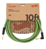 Fender Festival Hemp Instrument Cable Straight/Angle, 10' Pure Hemp Green